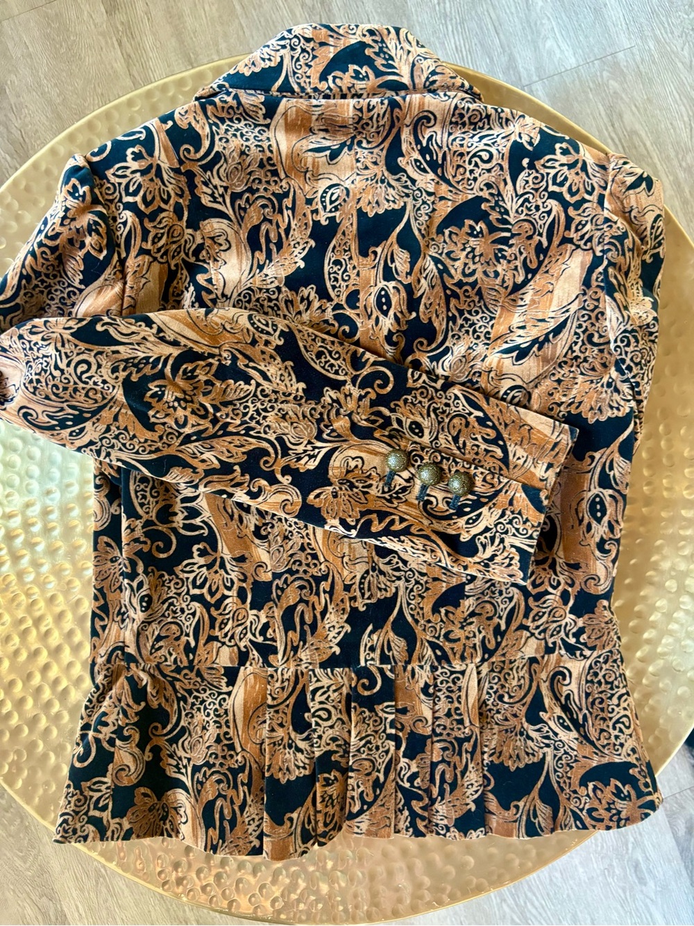 Vintage Georgiou Velvet Gold Metallic Floral Jacquard Fitted Peplum Blazer 8 - Picture 9 of 10
